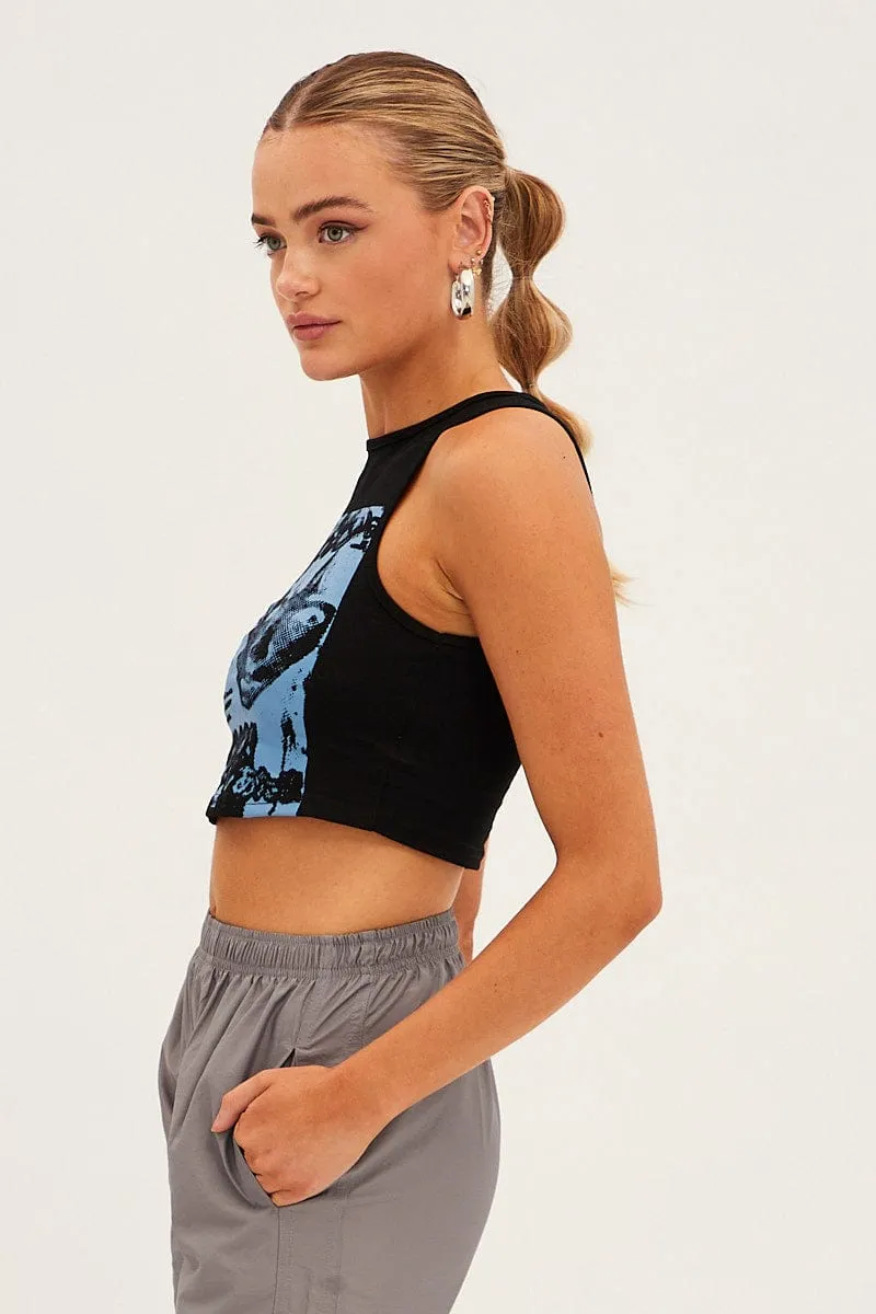 Black Graphic Crop Tank Breath Skin