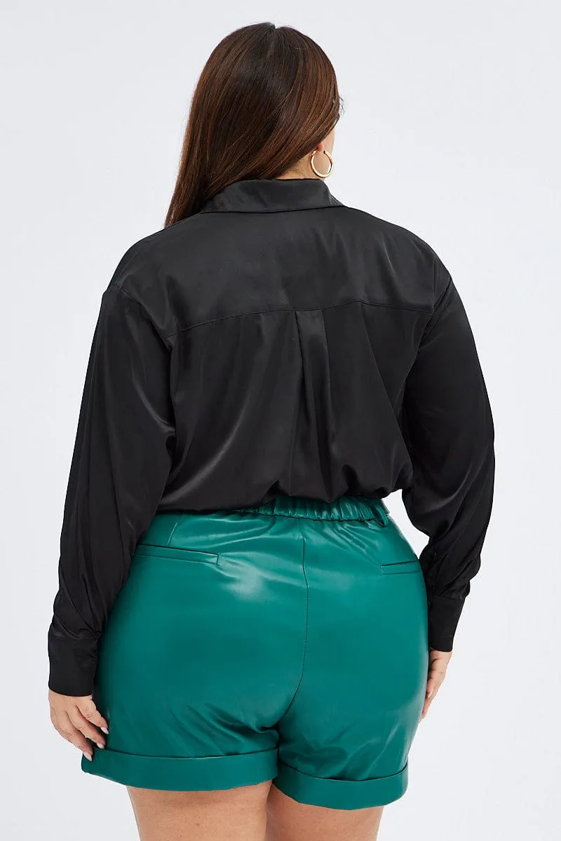 Myth Soul Urban Flow Green Cuffed Shorts Faux Leather Elastic Back