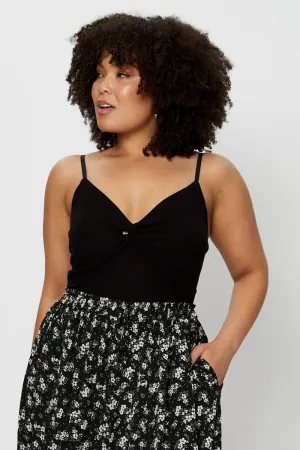 Black Jersey Bodysuit Twist Front V-neck Stylish Jeans