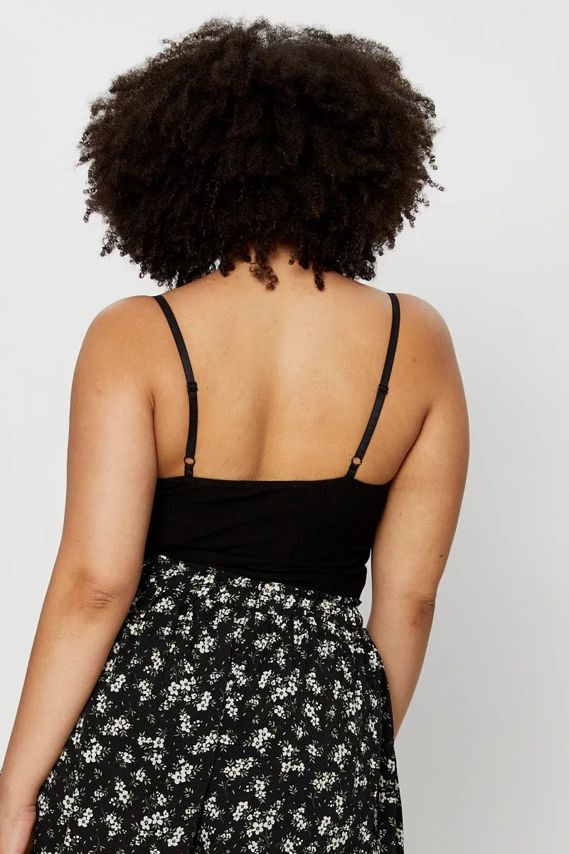 Black Jersey Bodysuit Twist Front V-neck Everyday Look