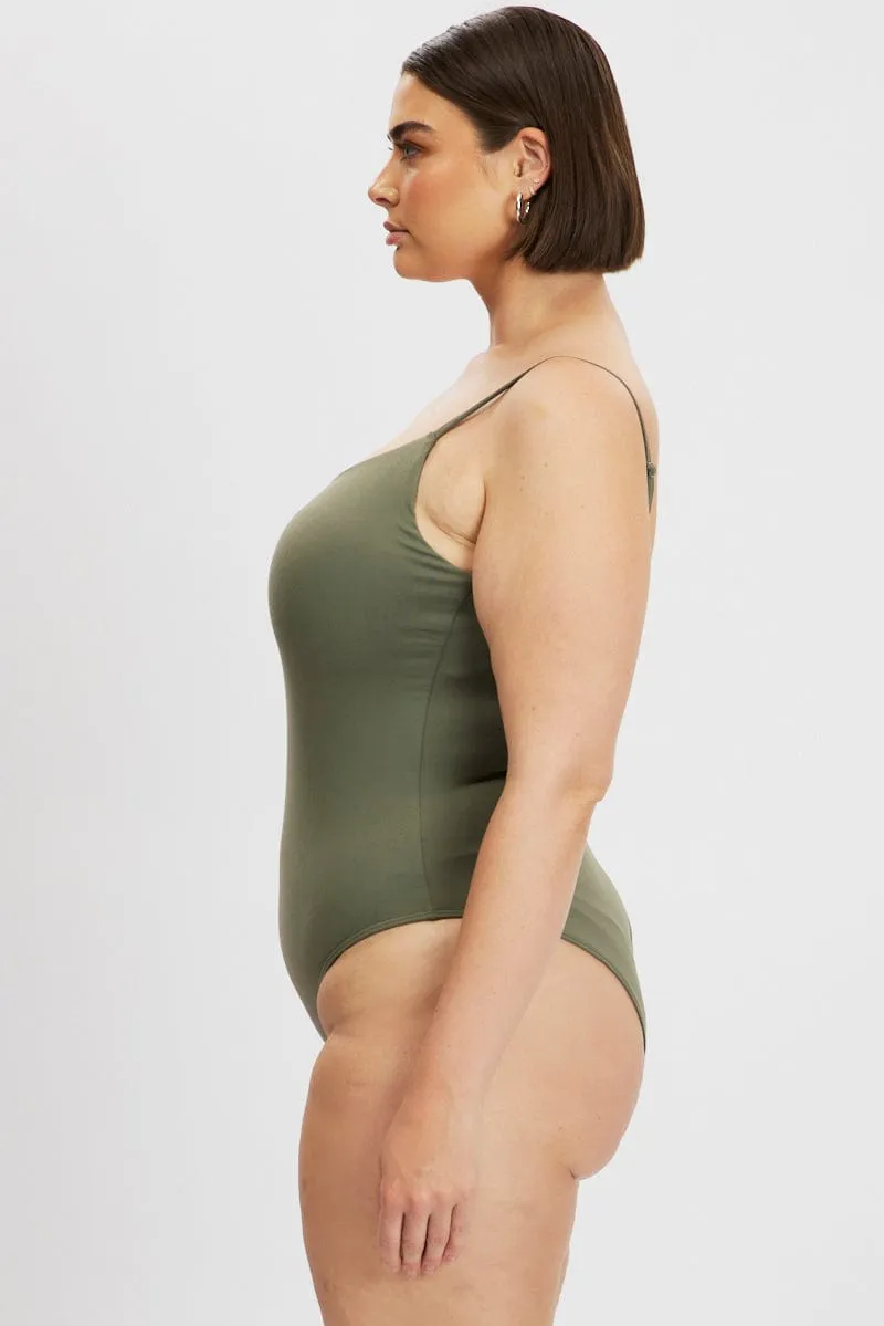 Open Heart Green Bodysuit Singlet Front Ruched Supersoft