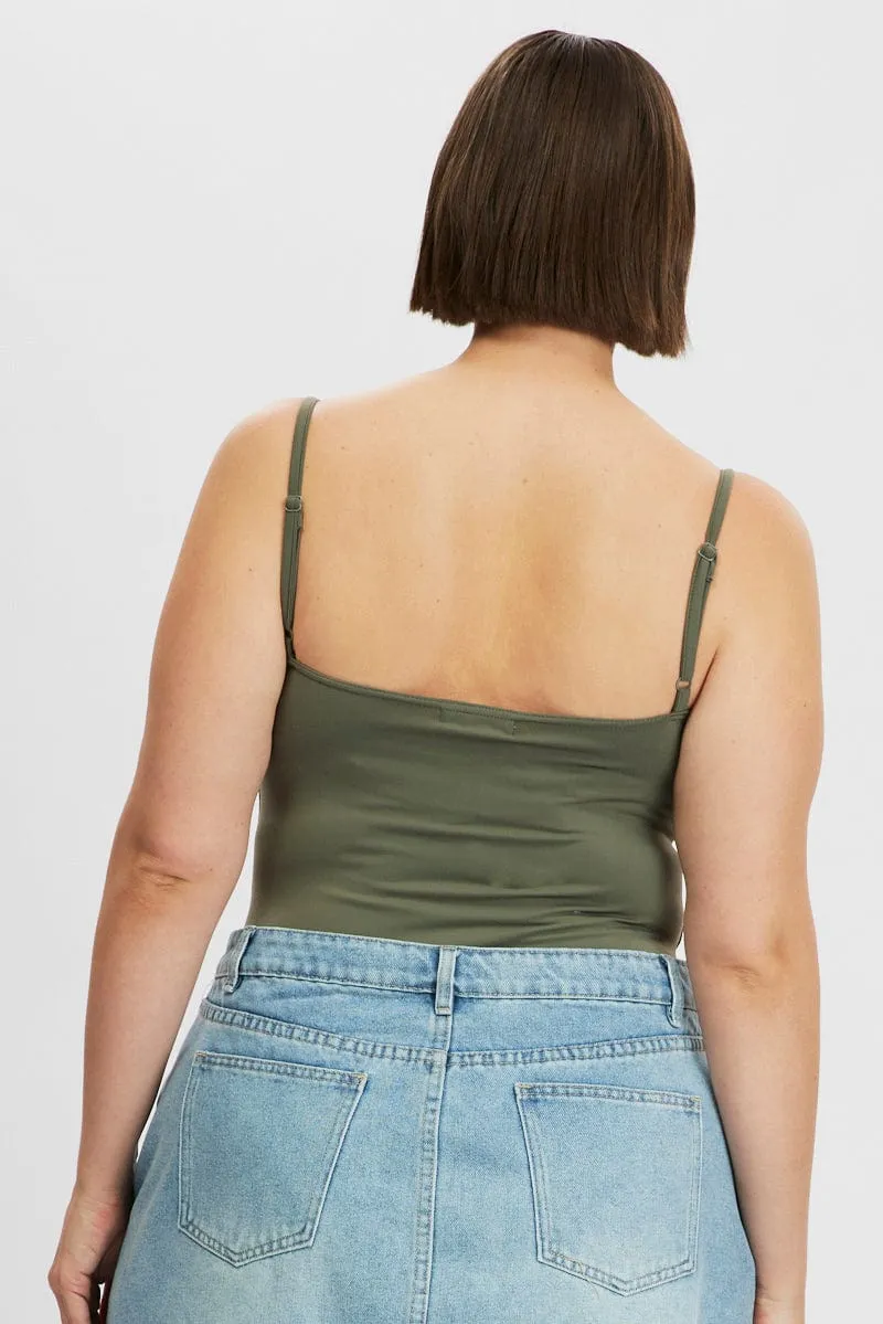 Green Bodysuit Singlet Front Ruched Supersoft AntiPilling