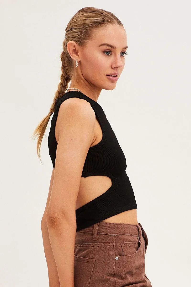 Black Ribbed Tank Top Crew Neck Luxury Core