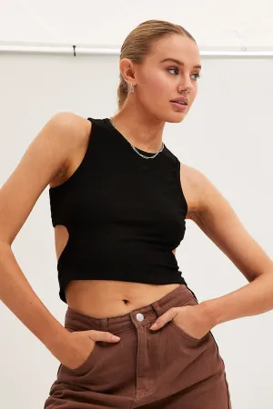 Black Ribbed Tank Top Crew Neck Denim style