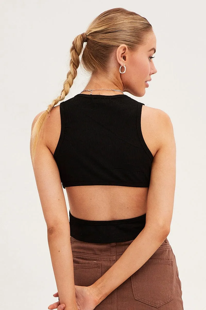 Star Soul Car Cool Black Ribbed Tank Top Crew Neck