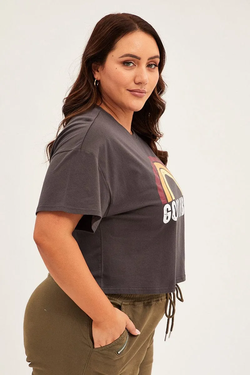 Grey Short Sleeve Crop Good Vibes Cotton T-shirt Vibrant Colors