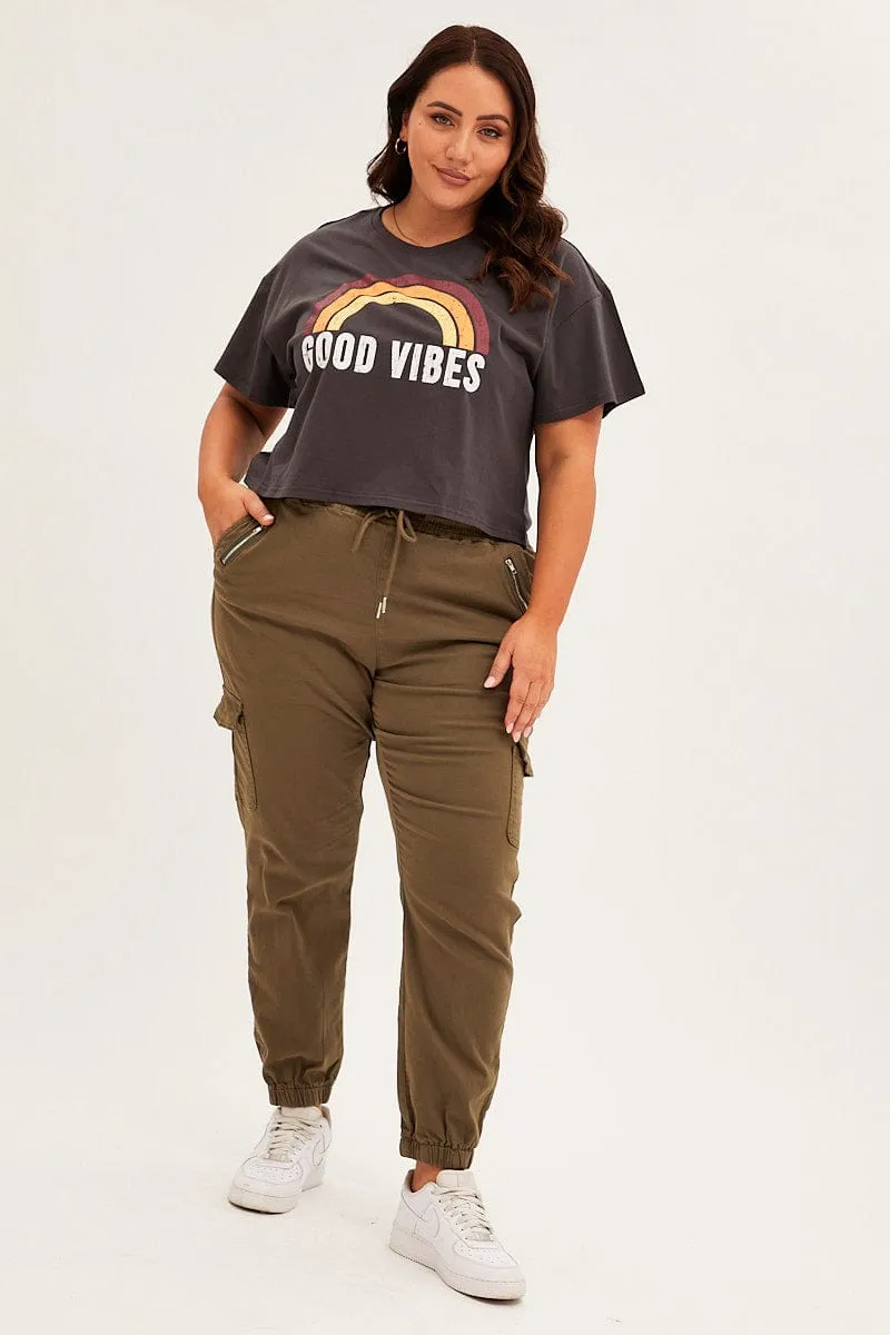 Street Smart Look Grey Short Sleeve Crop Good Vibes Cotton T-shirt