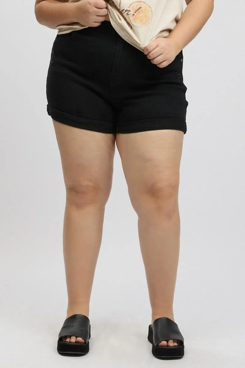 Late Breeze Black Skinny Shorts High Rise Stretched