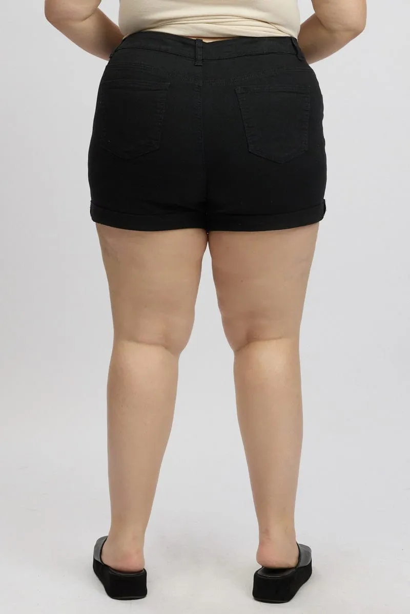 FourWay Stretch Black Skinny Shorts High Rise Stretched