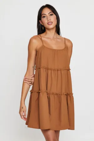 FadeResistantColors Brown Fit And Flare Dress Sleeveless Tie Shoulder