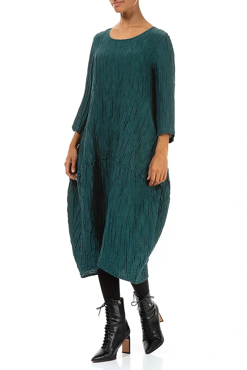 clean look Regular Fit Balloon Crinkled Peacock Silk Linen Dress