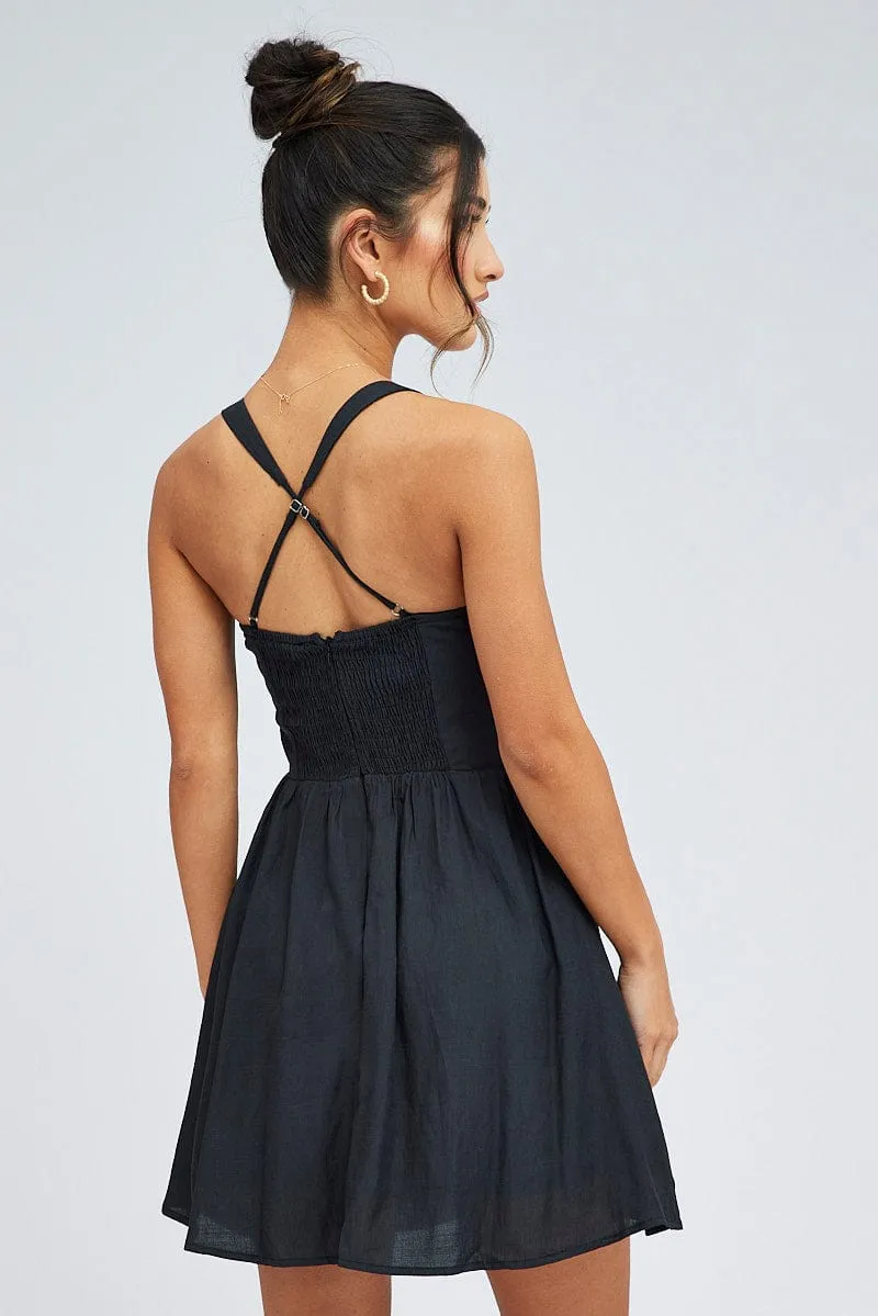Black Fit And Flare Dress Corset Bust Mini Tropical Glow breathable materials
