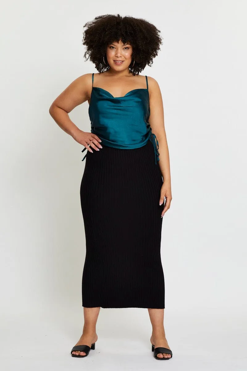 Stylish Fashion Blue Singlet Top Satin Ed Side
