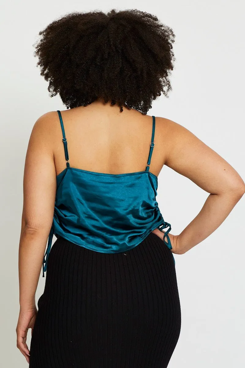 Easy Breath Light Fabric Blue Singlet Top Satin Ed Side