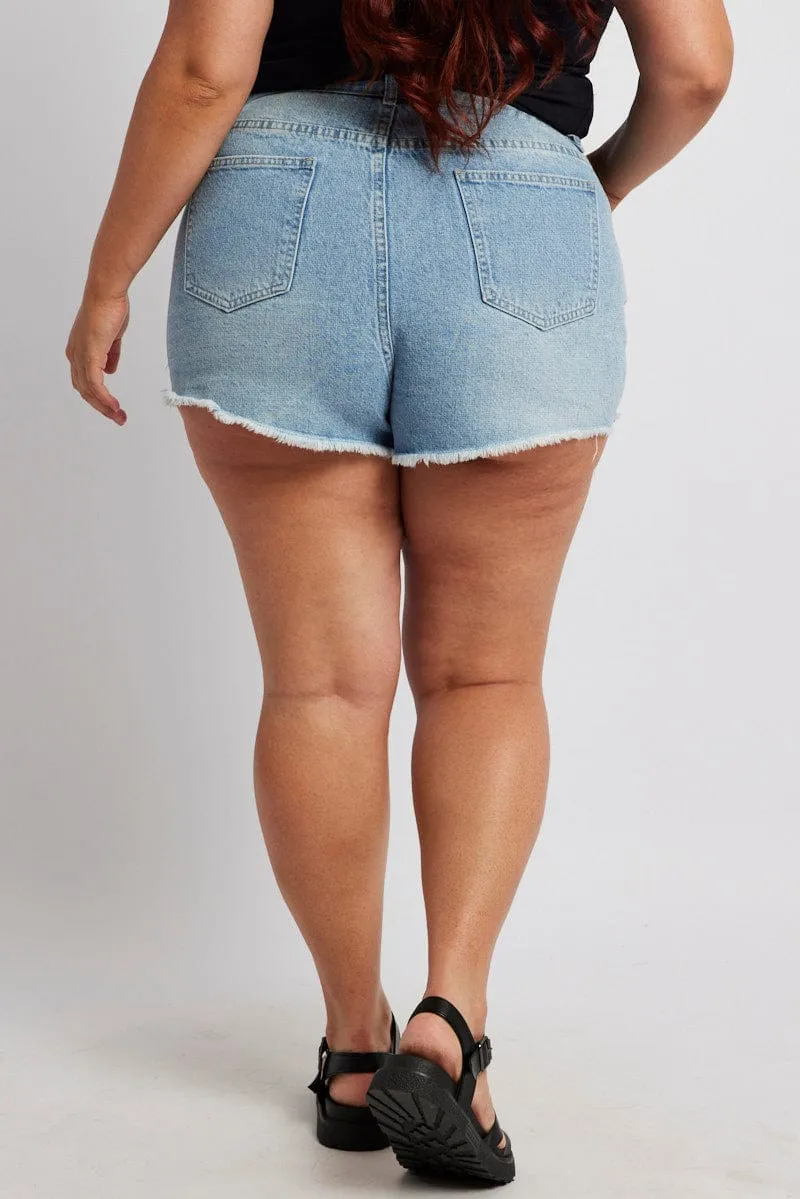 Green Fit Denim Relaxed Shorts High Rise