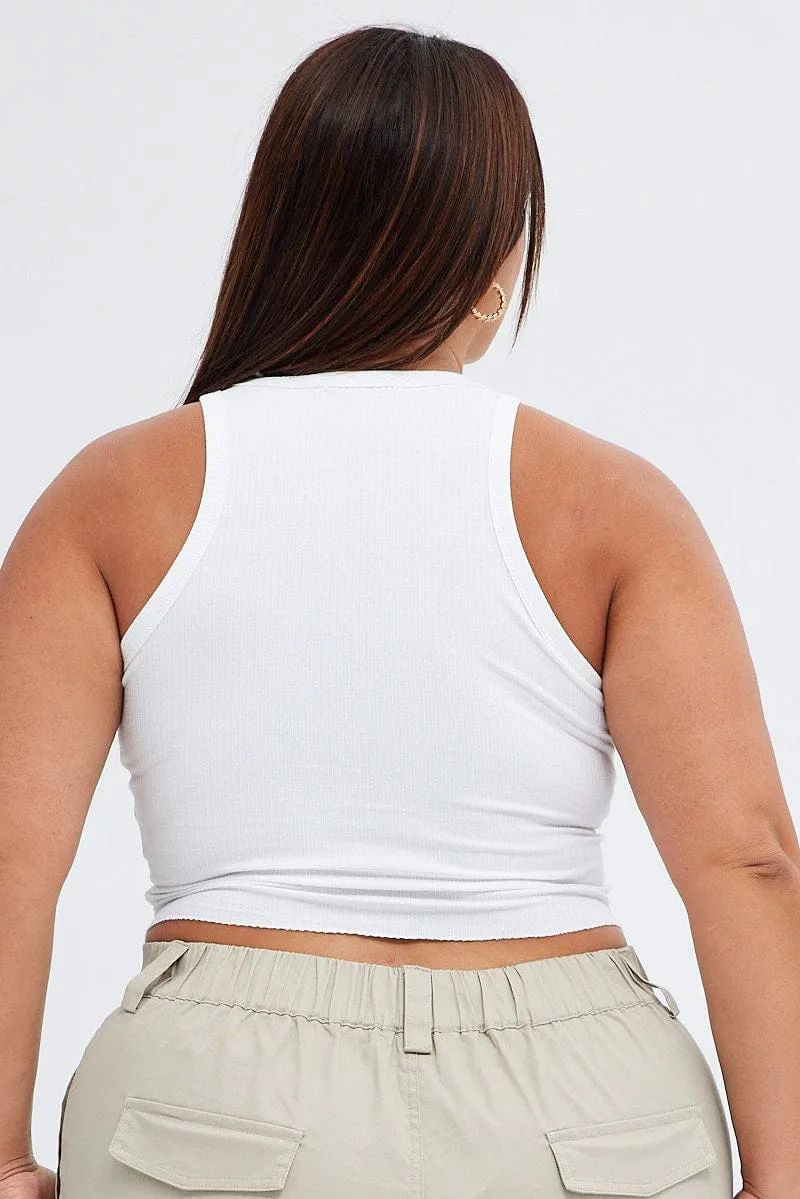 White Rib Tank Top Faded Scorpion Print Beauty Glow StretchFit