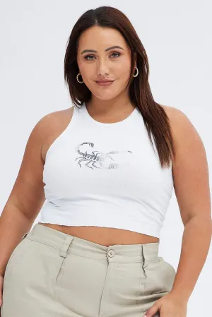 Reuse Mode White Rib Tank Top Faded Scorpion Print