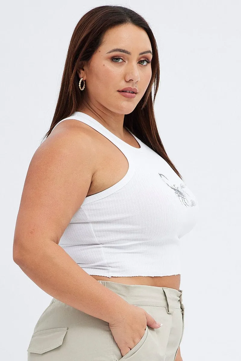 Rustic Ease White Rib Tank Top Faded Scorpion Print