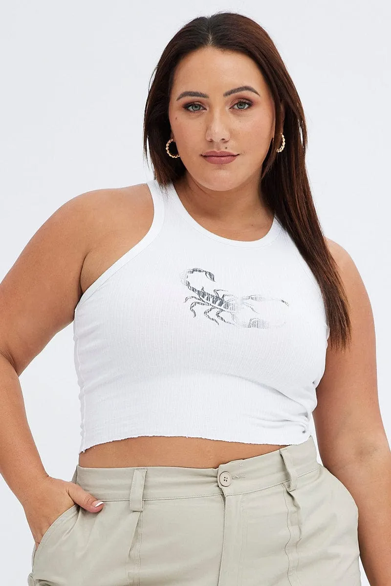 HeatReflective Lining White Rib Tank Top Faded Scorpion Print
