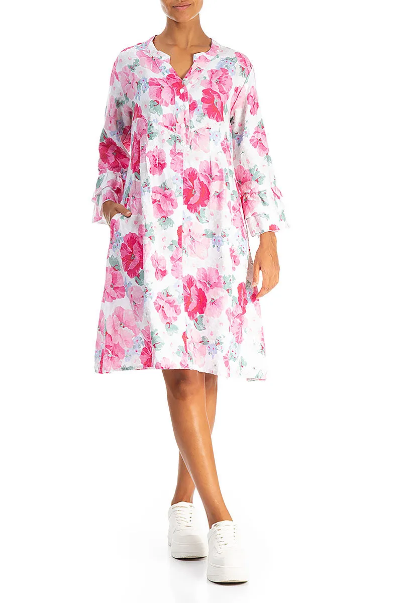 Soft Leggings Breezy Fit Front Buttons Flared Peony Blossom Linen Dress