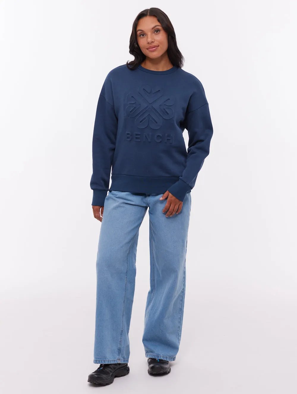 Ilma Deboss Crew Neck - Blue EcoFriendlyProduction Stretchable Material