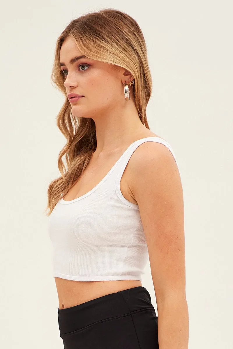 White Crop Tank Top Scoop Neck Tailored Fit winter clothing