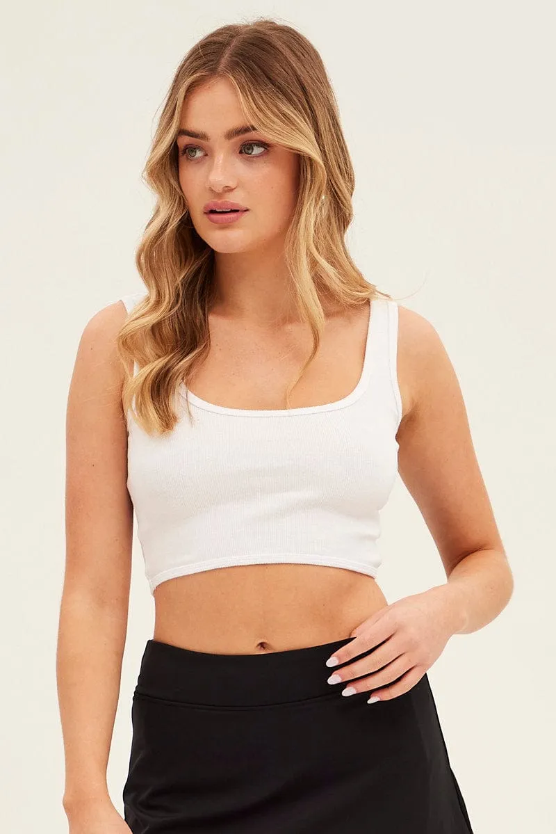 White Crop Tank Top Scoop Neck warm glow Wind Ease