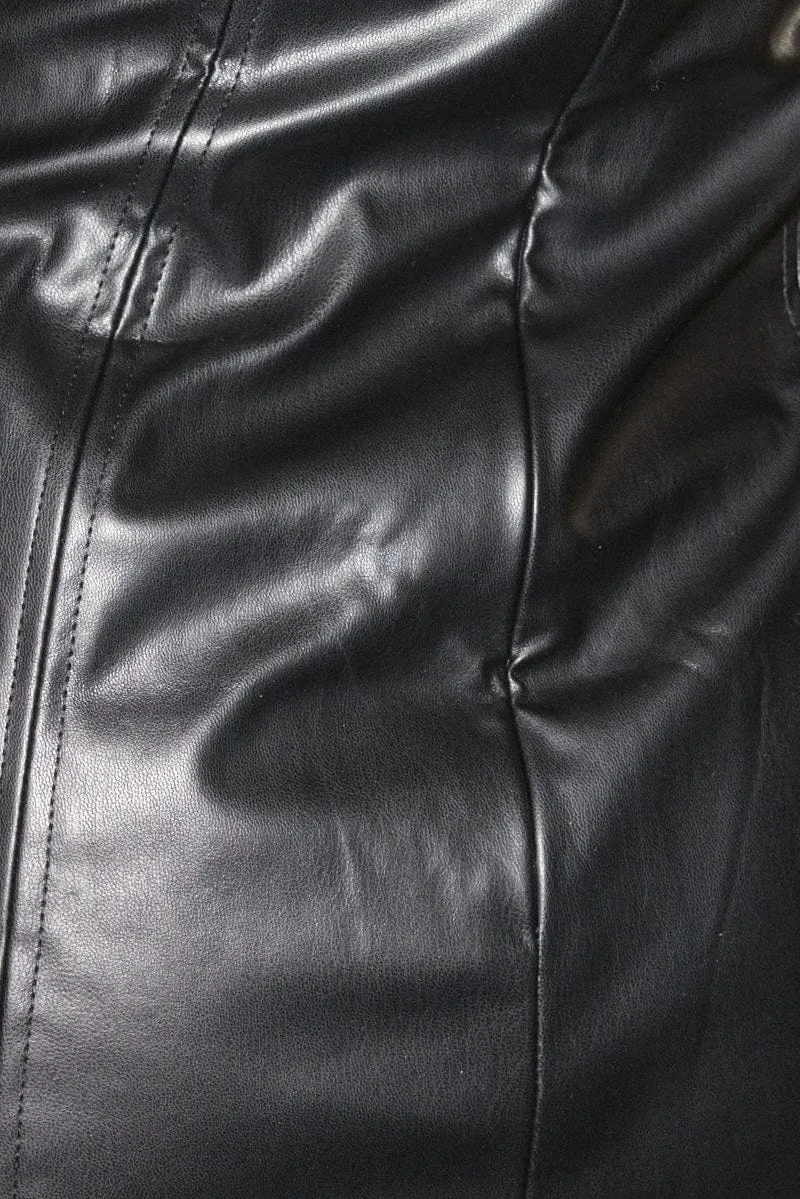 Heavy Outerwear Comfort waistband Black Dress Sleeveless Midi Boob Tube Faux Leather
