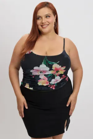 Black Floral Cami Top Sleeveless Mesh AntiSlip Grip