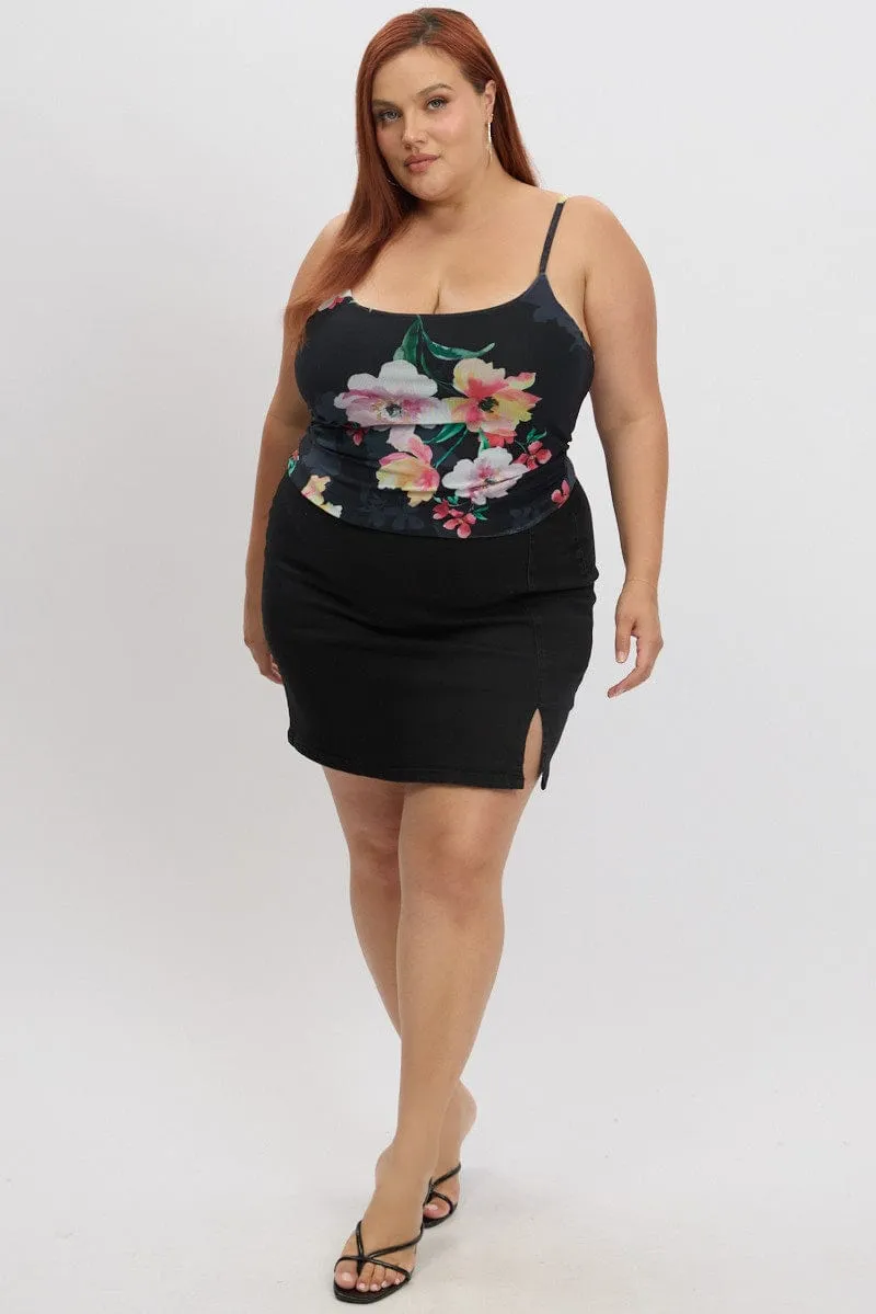 Urban Pulse Black Floral Cami Top Sleeveless Mesh
