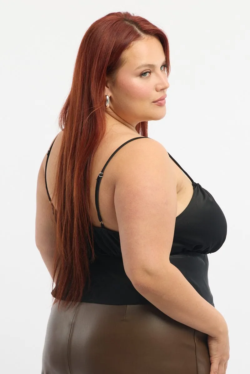 Black Satin Cami Top Ruched Bust LowMaintenance Material