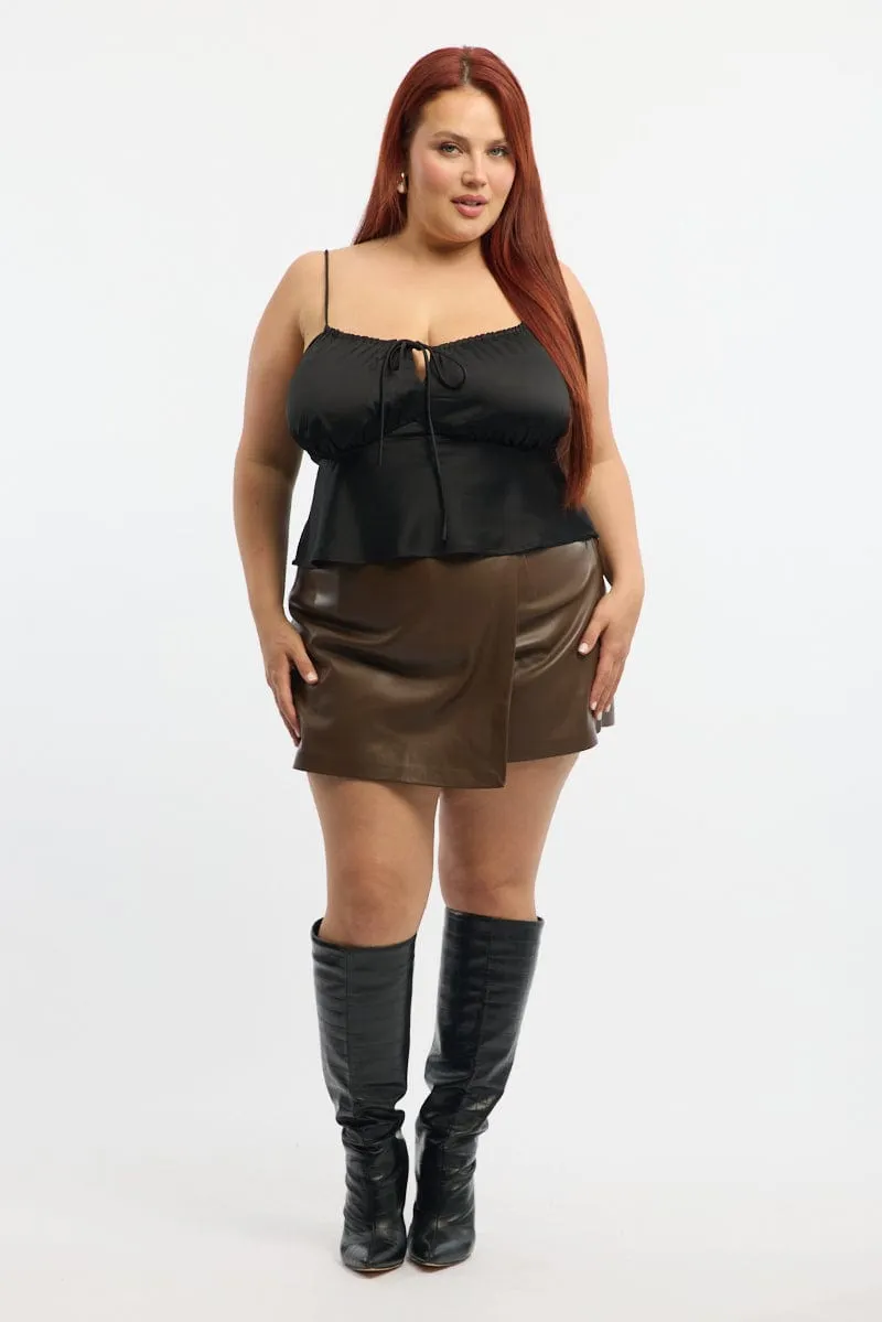 Heavy Outerwear Black Satin Cami Top Ruched Bust