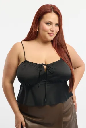 UVProtection Black Satin Cami Top Ruched Bust
