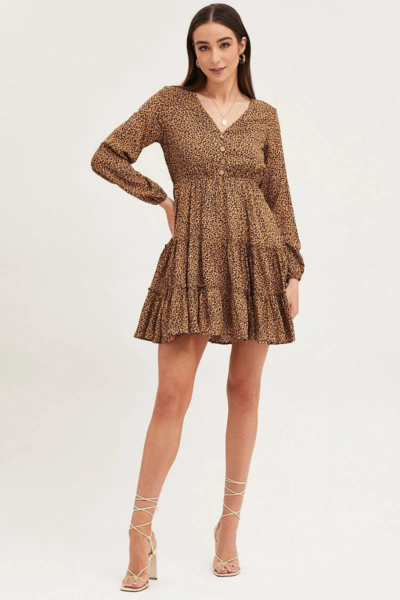 Print Skater Dress Long Sleeve Mini ThermalRegulation Tagless Labeling