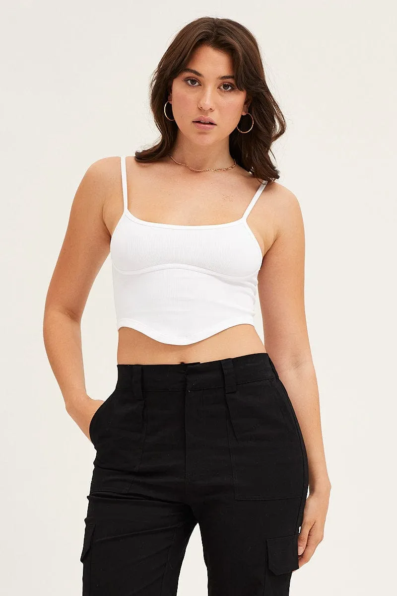 White Seamless Corset Detail Singlet Top Wild Mood