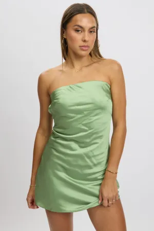 Stage Feel Green Strapless Dress Back Tie Satin Mini