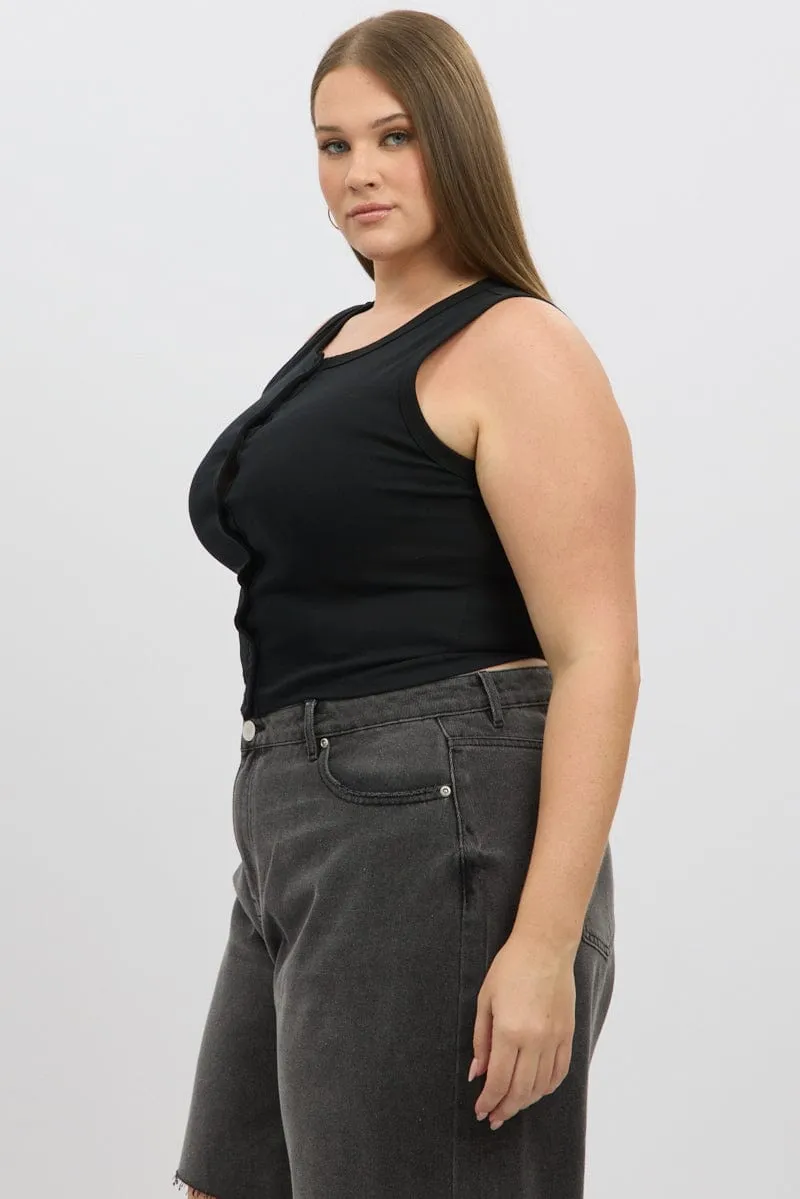 Adjustable Hem BuiltIn Grip Black Button tank Top
