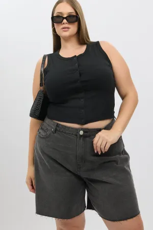 Black Button tank Top Work Wear