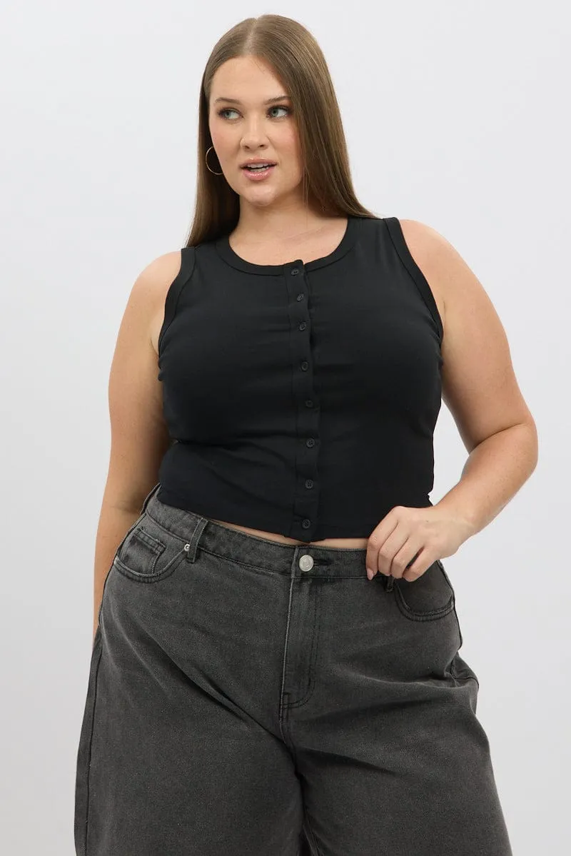 Black Button tank Top NonChafe
