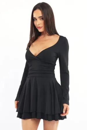 simple design Black Fit And Flare Dress Bell Sleeve