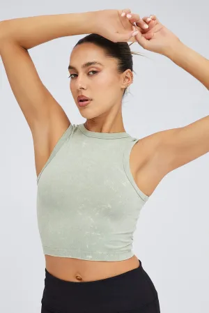 Green Tank Top Crew Neck Washed Seamless Trend Vibe MoistureControlClothing