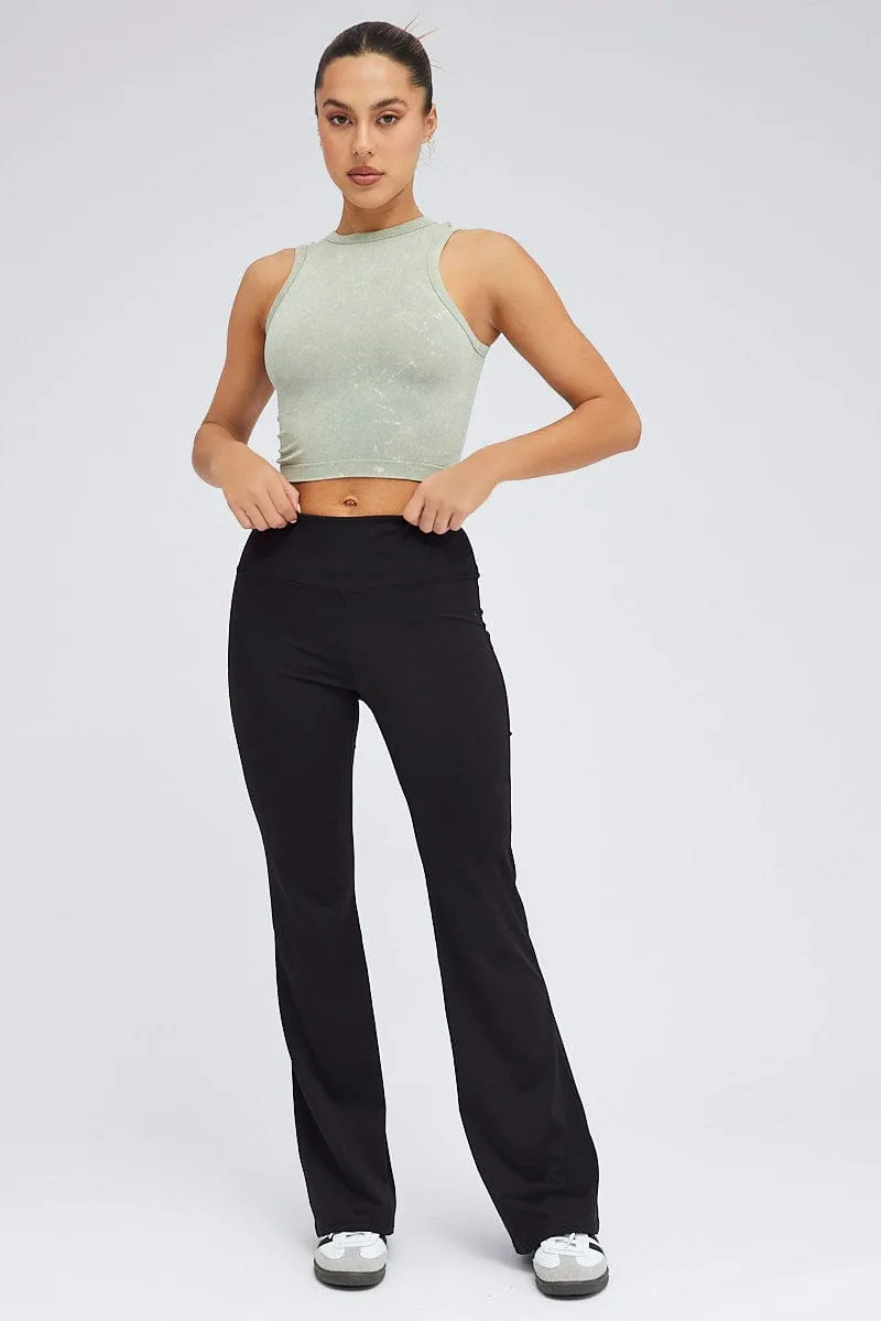 Late Breeze Ergonomic Cut Green Tank Top Crew Neck Washed Seamless