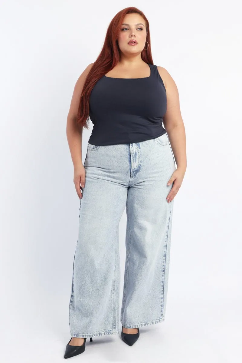 Blue Supersoft Top U Neck Sleeveless DurableSeams