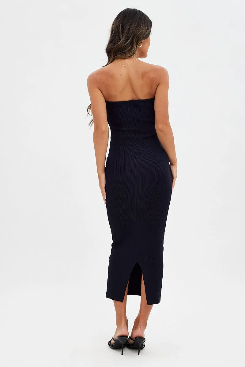 Blue Sweetheart Neckline Bandeau Knit Bodycon Dress Saga Fit
