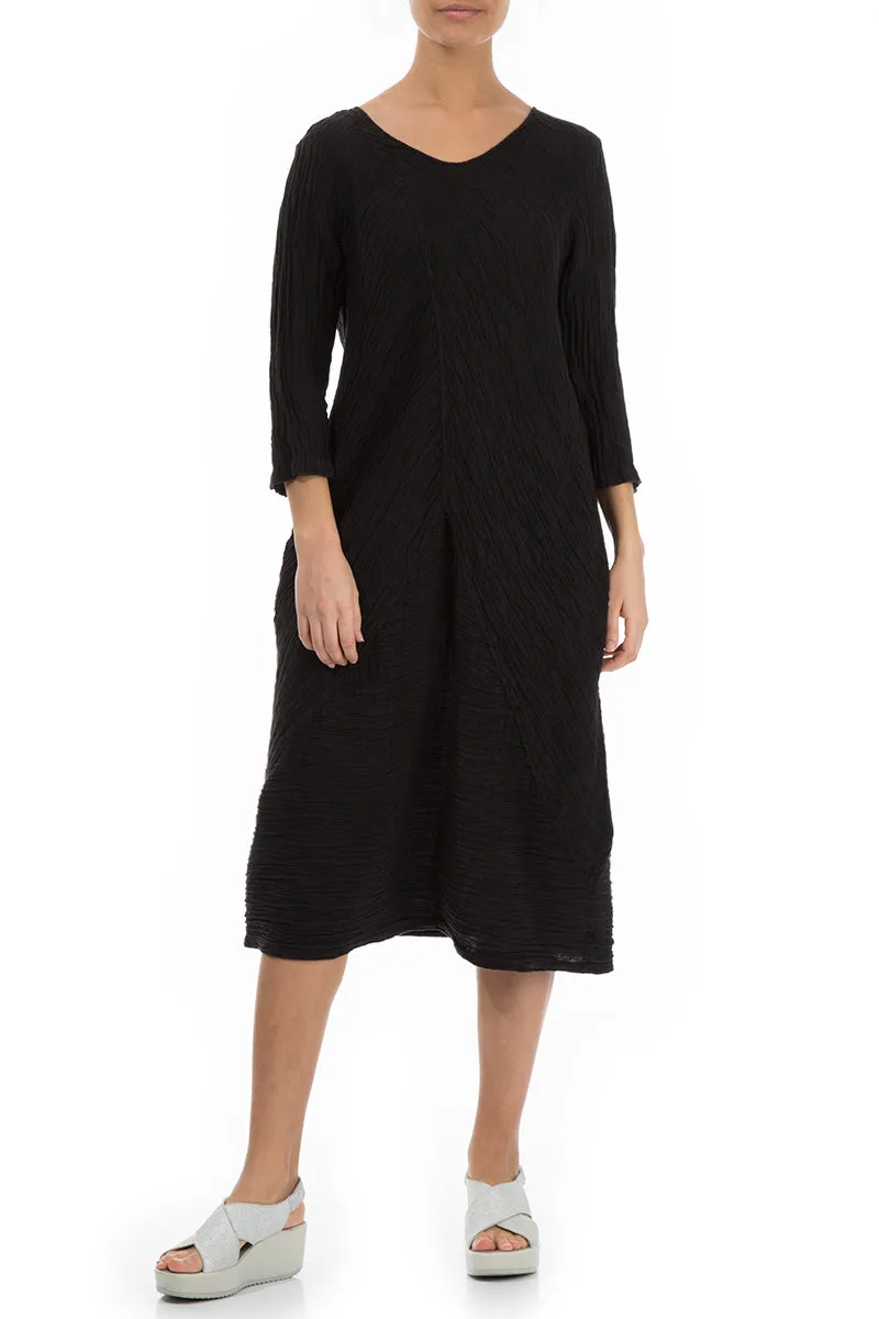 Crinkled Black Silk Midi Dress Country Core