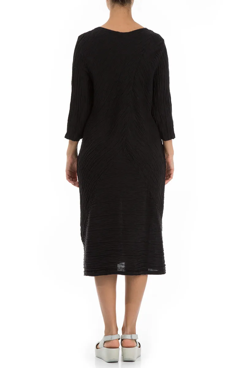 Crinkled Black Silk Midi Dress BalancedDrape Strong Denim