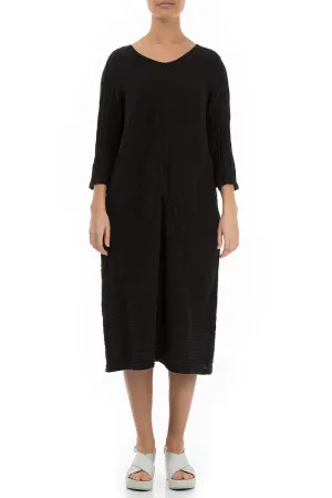 Crinkled Black Silk Midi Dress Spark Mood
