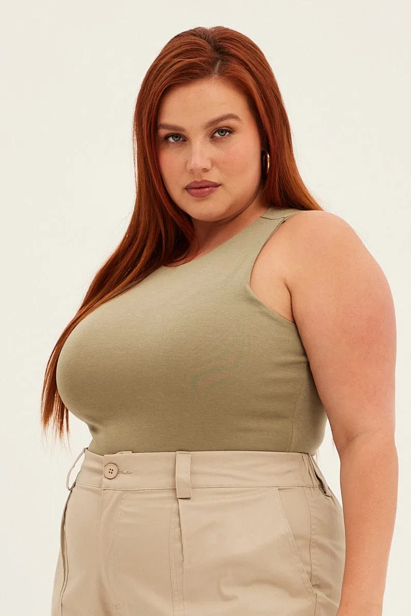 Green Bodysuit Sleeveless Crew Neck AntiSnag Threading Royal Charm