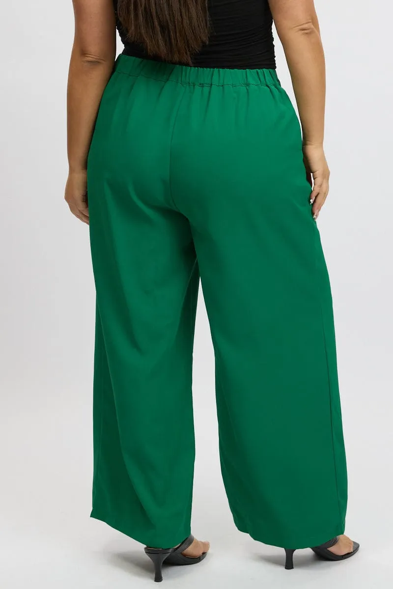 Quick Adjust Fit Easy Movement Green Tailored Wide Leg Pant Elastic Back Waistband