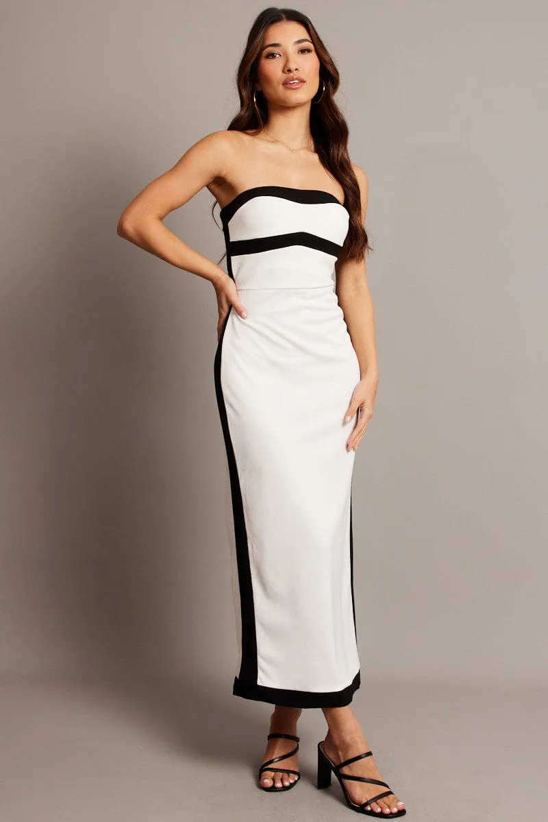 Flexible Waistline Modern Boots White Bodycon Dress Colorblock